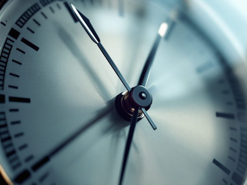 Analog clock hands close-up with soft shadows