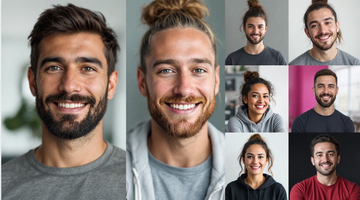 Collage of trainer portraits against a clean studio backdrop