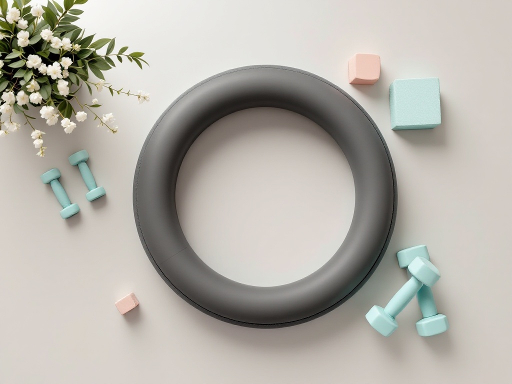 Serene studio with a single mat lit by window light and long shadows